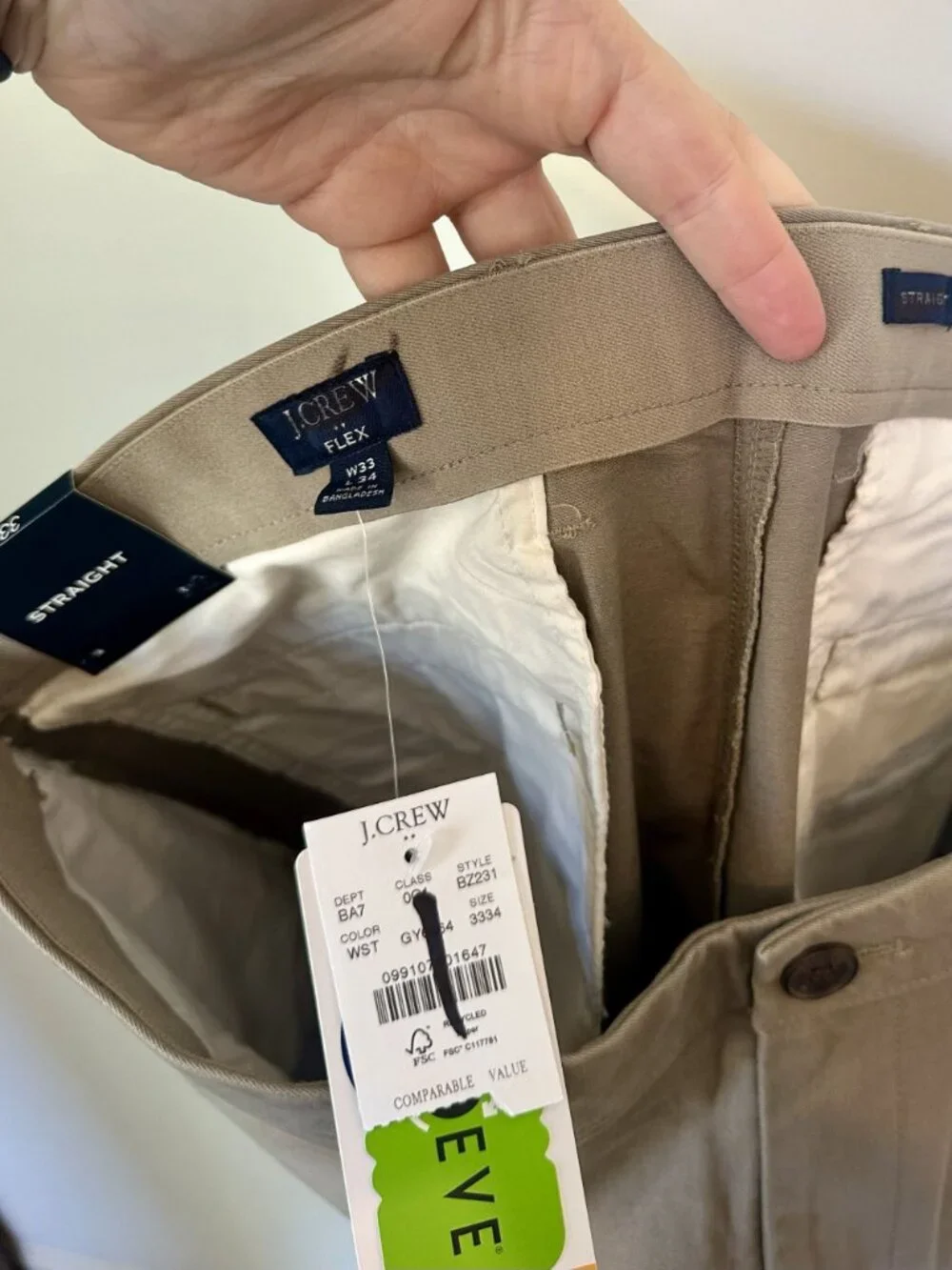NWT J.Crew Straight Fit TruTemp365 Khaki Chino Pants - Size: 33x34